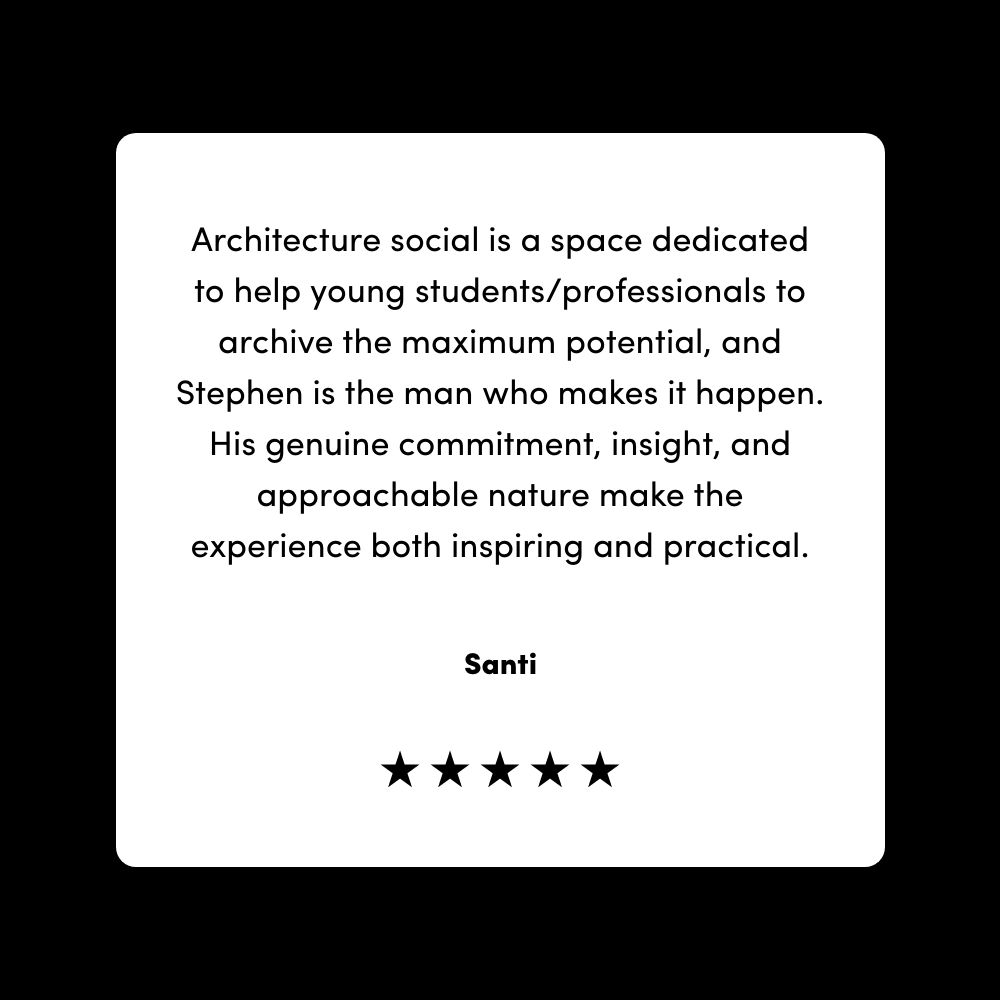 ArchitectureSoc's tweet image. &quot;Architecture social is a space dedicated to help young students/professionals to archive the maximum potential, and Stephen is the man who makes it happen. His genuine commitment, insight, and approachable nature make the experience both inspiring and practical.&quot;

Thanks for the…