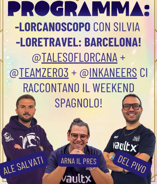 TG Lorcana #76 - LoreTravel: Barcelona CCQ!
alle 21:30 su Twitch e YouTube: <a href="/AntoSulfo/">Antosulfo</a>  e <a href="/Martinlorcana/">Martin Lore</a> con <a href="/TZ3_Lorcana/">TeamZero3</a>, <a href="/IlPres_/">Arnaldo Derosa |Tales Of Lorcana 🔜 CCQ Bologna</a>  e <a href="/del_pivo90/">PivoUlivo</a> di <a href="/Talesoflorcana/">Tales of Lorcana | Lorcana Creator and Team</a> ci racconteranno  Barcellona tra matchup, tecnicismi e aneddoti da bar 👀twitch.tv/loreleague