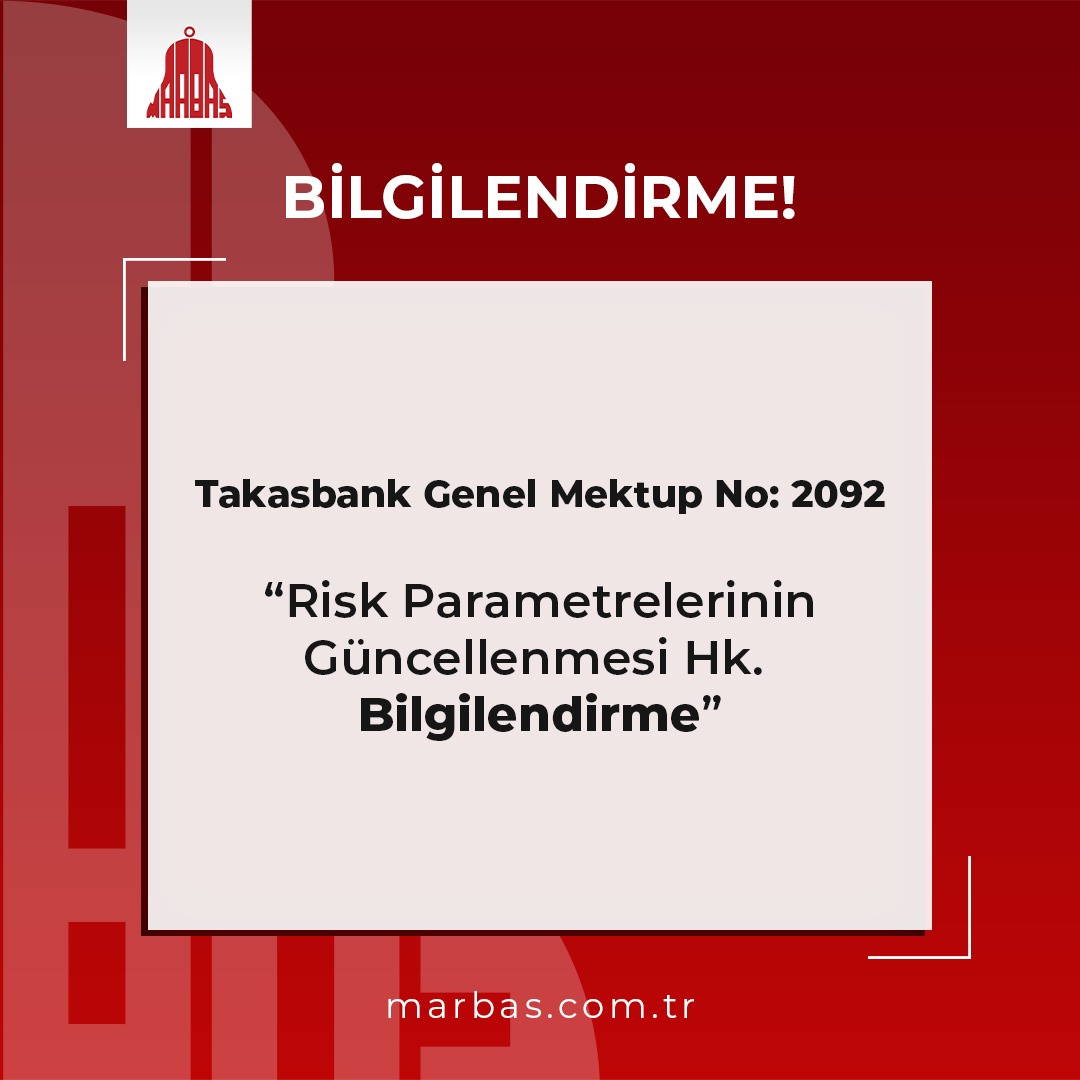Takasbank Genel Mektup No: 2092  "Risk Parametrelerinin Güncellenmesi Hk. Bilgilendirme"             

Detaylı Bilgi Almak İçin Aşağıdaki Linkten Websitemizi Ziyaret Edebilirsiniz! 👇 
marbas.com.tr/bilgilendirme/… 

#herzamanyanında