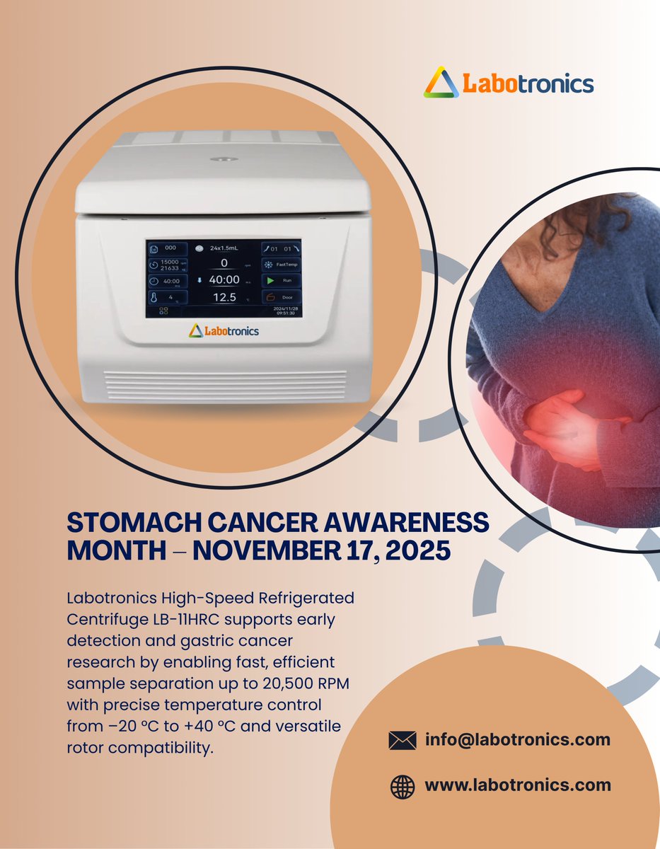Labotronics's tweet image. Labotronics High-Speed Refrigerated Centrifuge LB-11HRC
Built for fast, controlled sample prep supporting gastric cancer studies.

 info@labotronics.com
labotronics.com/high-speed-ref…

#StomachCancerAwareness #labotronics #centrifuge