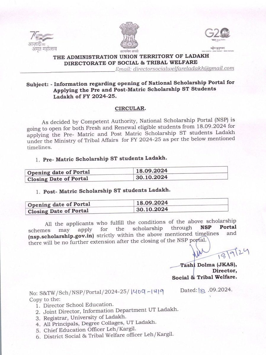 alpsuofficial's tweet photo. Attention Ladakhi Students!

The NSP Portal has officially opened for Pre-Matric &amp; Post-Matric Scholarships for Ladakhi students. 
Please prepare your documents in advance and submit your application at the earliest.
ALPSU (All Ladakh PMSSS Students Union)
#Nsp https://t.co/dIMlaZ40qJ