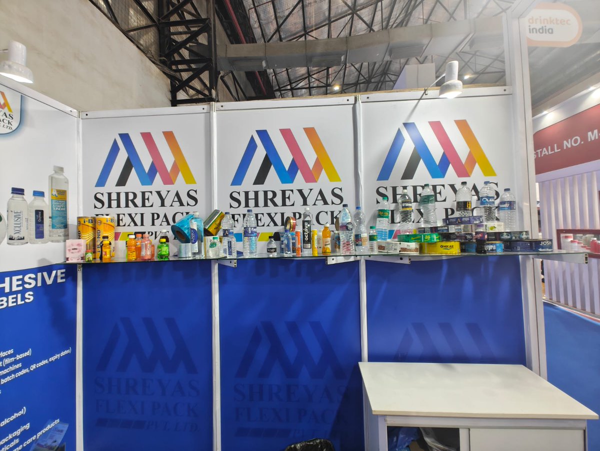 WhatPackaging's tweet image. Shreyas Flexi Pack showcased its PVC shrink sleeves, BOPP wraparound labels, heat-transfer and in-mould labels at PackMach Asia Expo 2025 and @DrinkTechnology India 2025. It also unveiled a holographic security strip for shrink sleeves to deter counterfeiting.