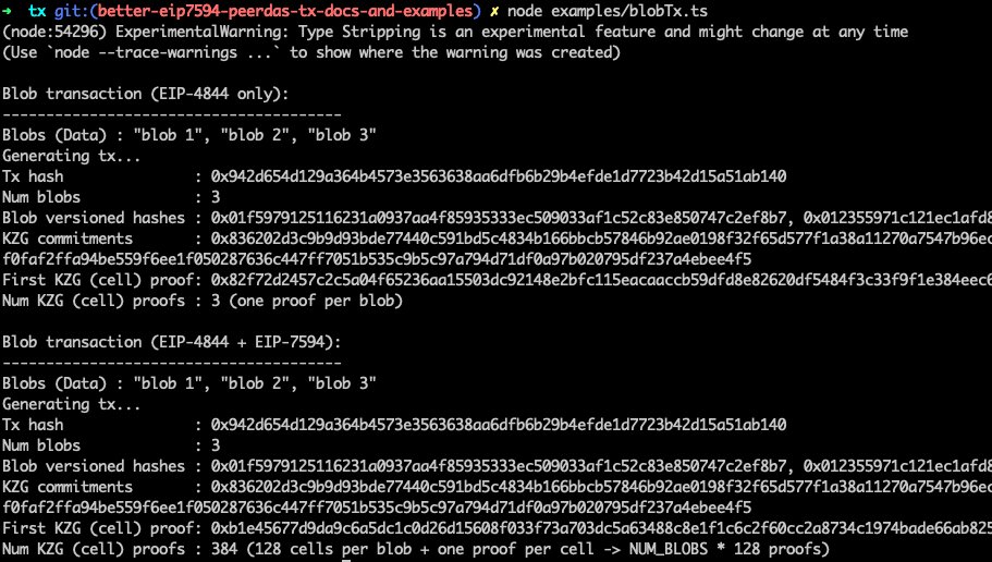 EFJavaScript's tweet image. We have a wonderful new example pointing out what will change in type 3 txs along Fusaka with EIP-7594 (PeerDAS) (and what stays the same!).

Check it out here:
github.com/ethereumjs/eth…