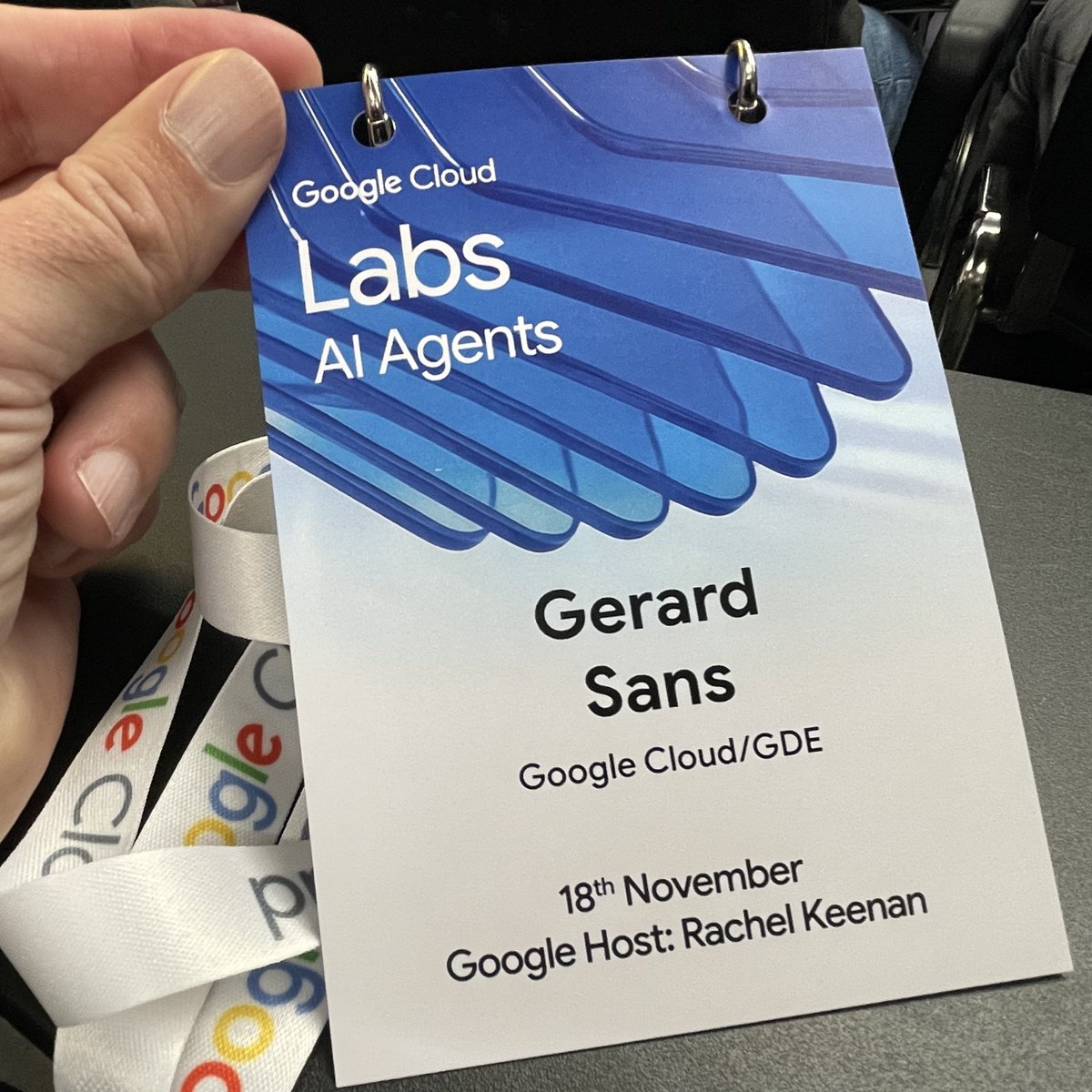 gerardsans's tweet image. Mandatory I was there picture for my boss.

Proof of life and proof I know some Python.

Google Cloud Labs series on AI Agents rolls into London and I am along for the ride.

#GoogleDeveloperExpert #AI #Cloud #Angular