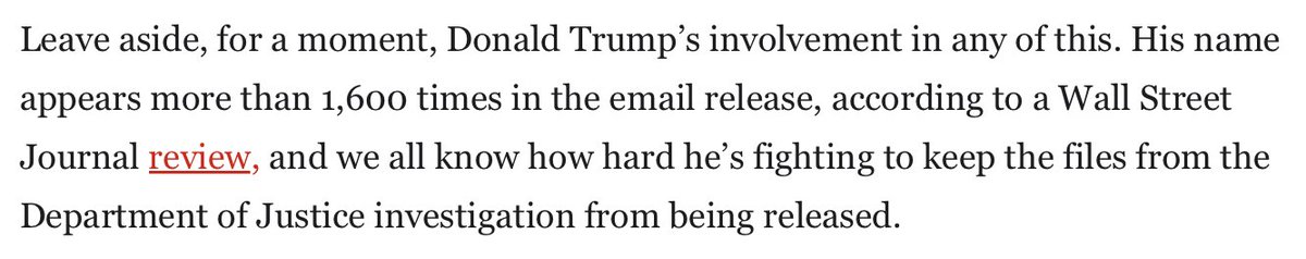 ByronYork's tweet image. This is an interesting piece, but it has to include the &apos;leave aside&apos; paragraph below because Trump is not a participant in the recently-released 20k-plus Epstein documents. Trump says not a word, writes not a single email or text, takes no part in any conversation. He&apos;s &apos;in&apos; the…