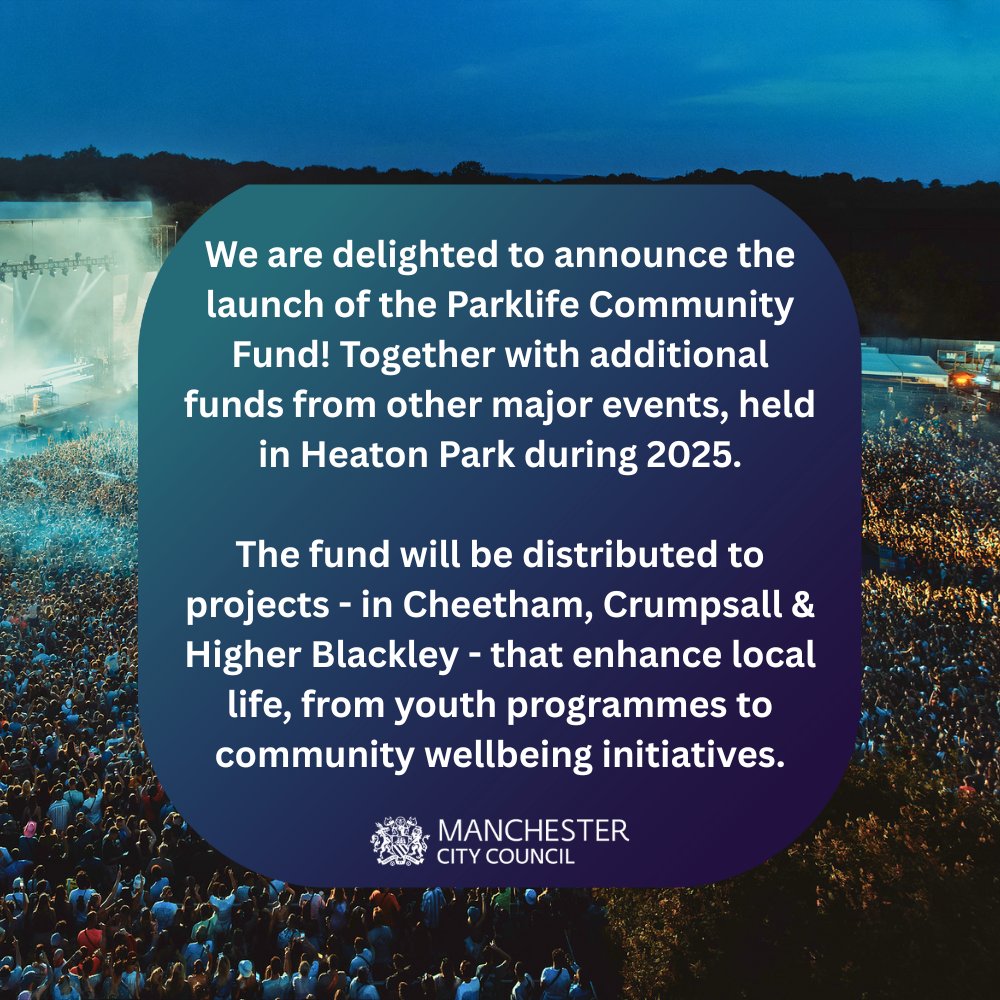 MCCCrumpsall's tweet photo. There is new community group funding, from major events in Heaton Park🎉
This will be for projects - in Cheetham, Crumpsall &amp; Higher Blackley - that enhance local life, from youth programmes to community wellbeing initiatives 🤝
You can apply via the link in the thread below👇 https://t.co/6qdmH1KvD1