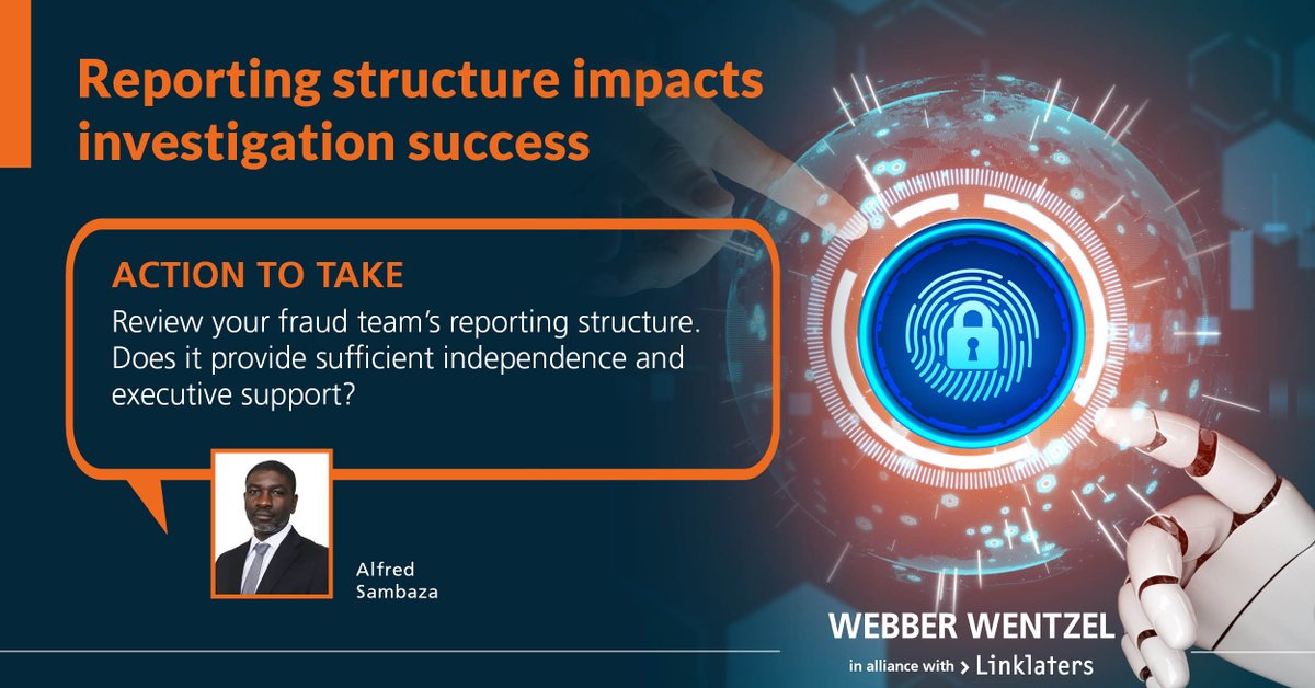 Reporting structure impacts investigation success: 26% of fraud investigation teams report directly to the CEO or senior management, ensuring investigative independence and empowering teams to act decisively. Under the newly launched King V Code in South Africa, direct reporting
