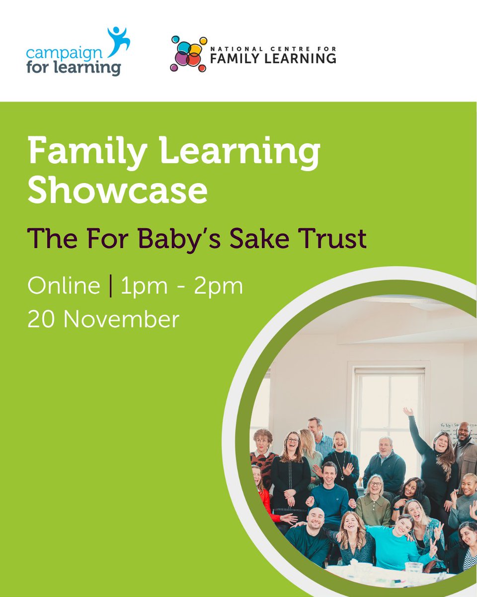 CForLearning's tweet image. Join @ForBabysSake on 20 November to learn about their award-winning therapeutic programme, For Baby&apos;s Sake, supporting parents to give their babies the best start in life ✨

This free online showcase is ideal for anyone who works to support family learning:…