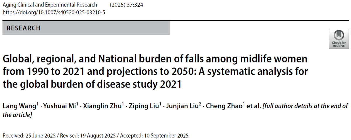 doctorneyro's tweet image. Between 1990 and 2021, the global #burden of #falls among #perimenopausal #women has exhibited a persistent #upwardtrend, and projections indicate that this burden will likely remain at a #highlevel in the #future. 

link.springer.com/article/10.100…