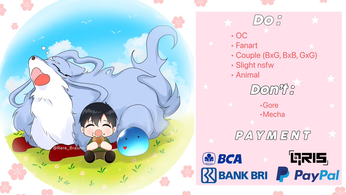 OPEN COMMISSION

(Rts &amp; likes are highly appreciated) 

Hello! I’m opening commission for local &amp; international!  
If you are interested feel free to ask me through DM!

Carrd : rerebraun.carrd.co 

#commissionsopen #Commission #commissionart #opencommissions