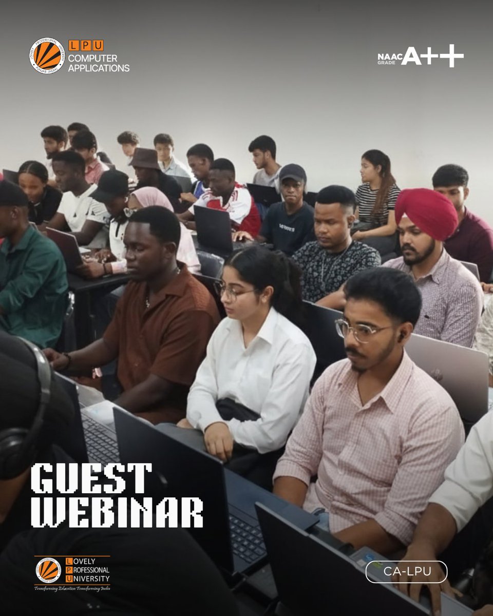 LPUComputerApp's tweet image. Empowering students through real-time learning!
SCA-LPU conducted an insightful Guest Webinar to strengthen industry-based skills and exposure.
 #SCALPU #GuestWebinar #TechLearning #IndustryConnect #StudentDevelopment