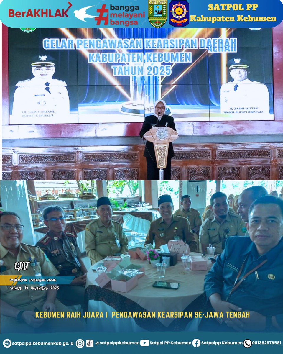 Kebumen menyelenggarakan Gelar Pengawasan Kearsipan Daerah (Larwasipda) 2025 yang diadakan di Pendopo Kabumian, Selasa (18/11/2025)