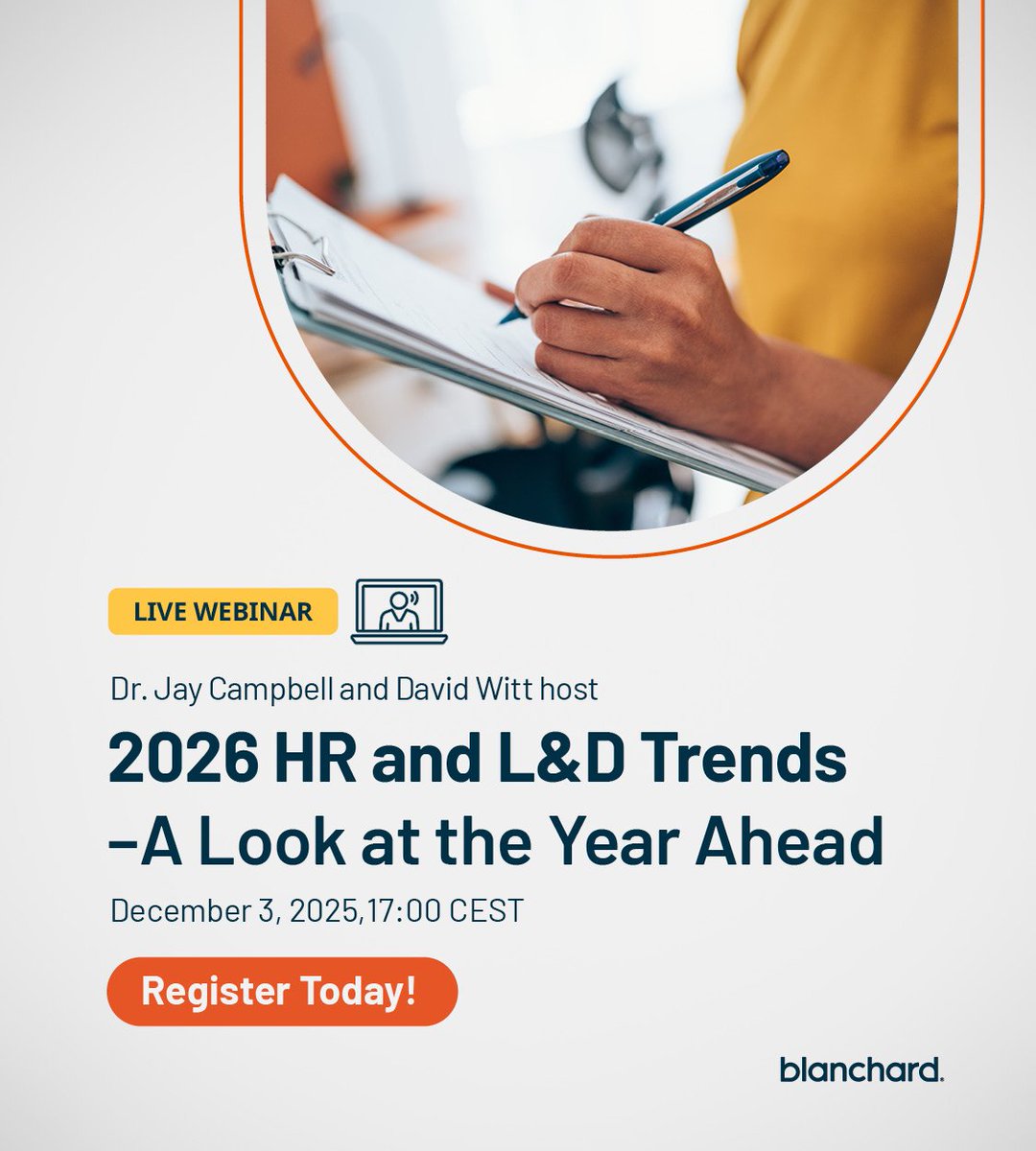 ¿Estás preparad@ para las tendencias en RRHH y liderazgo que marcarán 2026?

El 3 de Diciembre, Jay Campbell y Dave Witt presentan insights globales en un webinar exclusivo de Blanchard.

🎟️ Inscríbete aquí👉lnkd.in/eF8RX2MC
#RRHH #Liderazgo #Tendencias2026
