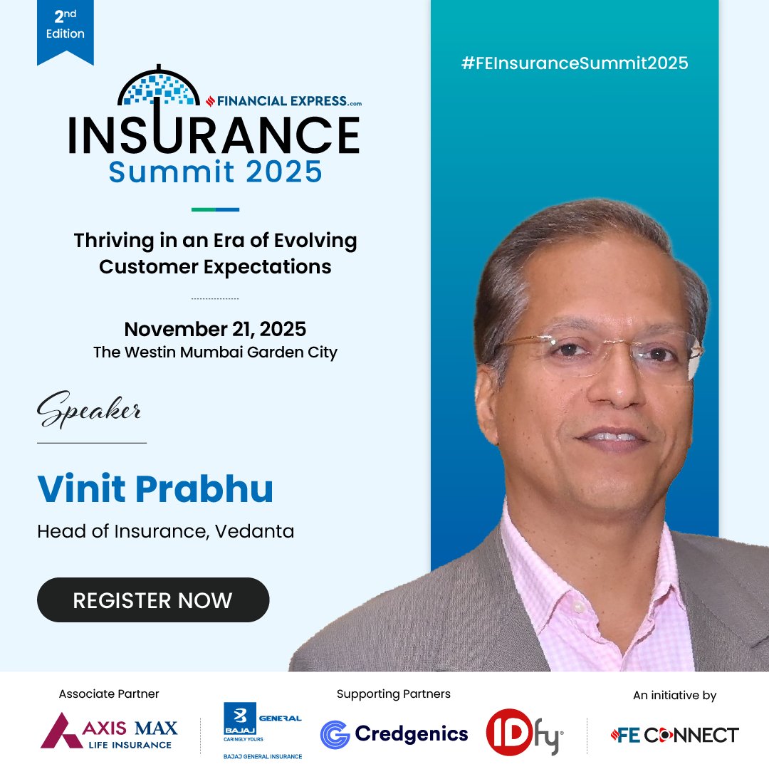 We are elated to have Vinit Prabhu, Head of Insurance, <a href="/Vedanta_Group/">Vedanta Group</a>, for the 2nd Edition of the FE Insurance Summit 2025.

November 21, 2025 | The Westin Mumbai Garden City
Register now: shorturl.at/ShC5w

<a href="/AxisMaxLifeIns/">Axis Max Life Insurance</a> | <a href="/credgenics/">Credgenics</a>  | <a href="/bajajgeneral/">Bajaj General Insurance</a> | IDfy