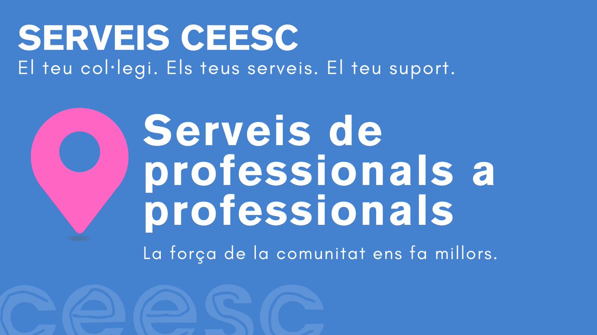 ceesc_cat's tweet image. 🔵#ServeisCEESC🟣

El CEESC facilita la connexió entre col·legiades i col·legiats que ofereixen serveis professionals útils per a la resta de la comunitat. Volem ser un espai on compartir recursos, experiències i coneixement.

👉ceesc.cat/2014-09-15-12-…

#EducacióSocial #SomCEESC