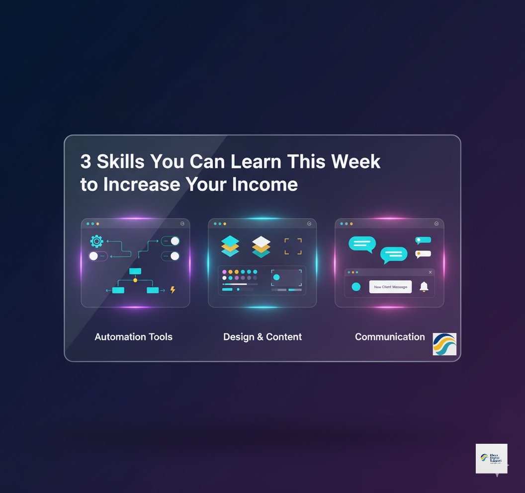 maxxdigisupport's tweet image. Remote work is shifting — and so should your skills.

Here are 3 skills you can learn THIS week to increase your income:

⚙️ Automation tools
🎨 Content &amp;amp; light design
💬 Client communication

Work smarter. Earn better. 

#FreelancerTips  #DigitalSkills #MaxxDigitalSupport