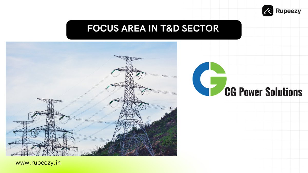 RupeezyOfficial's tweet image. 7 CG Power and Industrial Solutions Limited Focus area of the company in the transmission and distribution sector
👉Provides electrical energy solutions including power and distribution transformers, circuit breakers, switchgear, and integrated transmission and distribution…