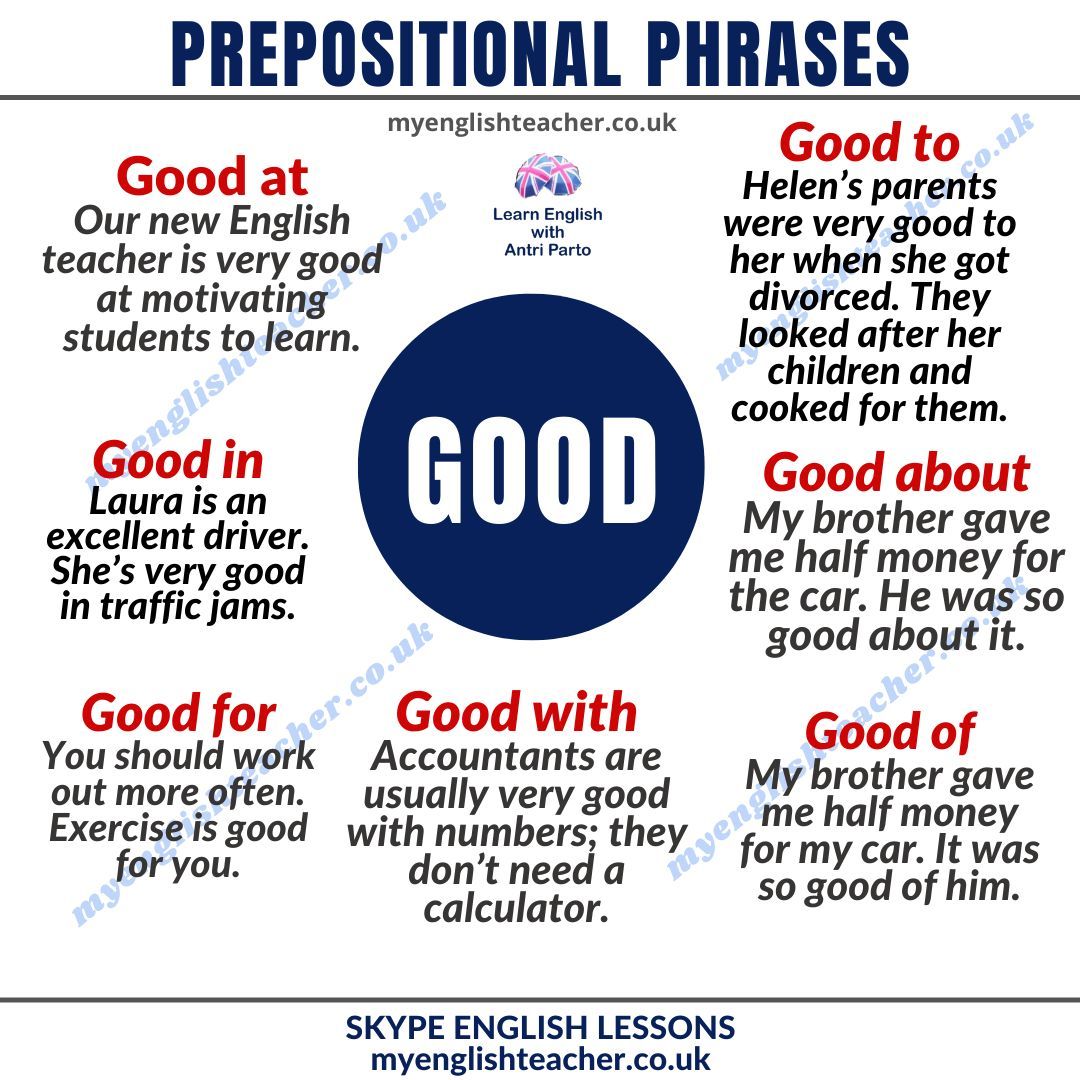 MyLinguaAcademy's tweet image. Prepositional phrases with GOOD buff.ly/huaYvNP 
#learnenglish