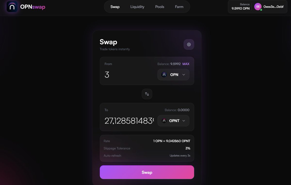 yakovleva_anna's tweet image. Consistency and stability are the keys to success. Just did 10 swaps in a row - everything worked flawlessly.
Testing the OPN Chain further 🔍⚡️
#OPNswap #IOPN #Testnet #DeFi