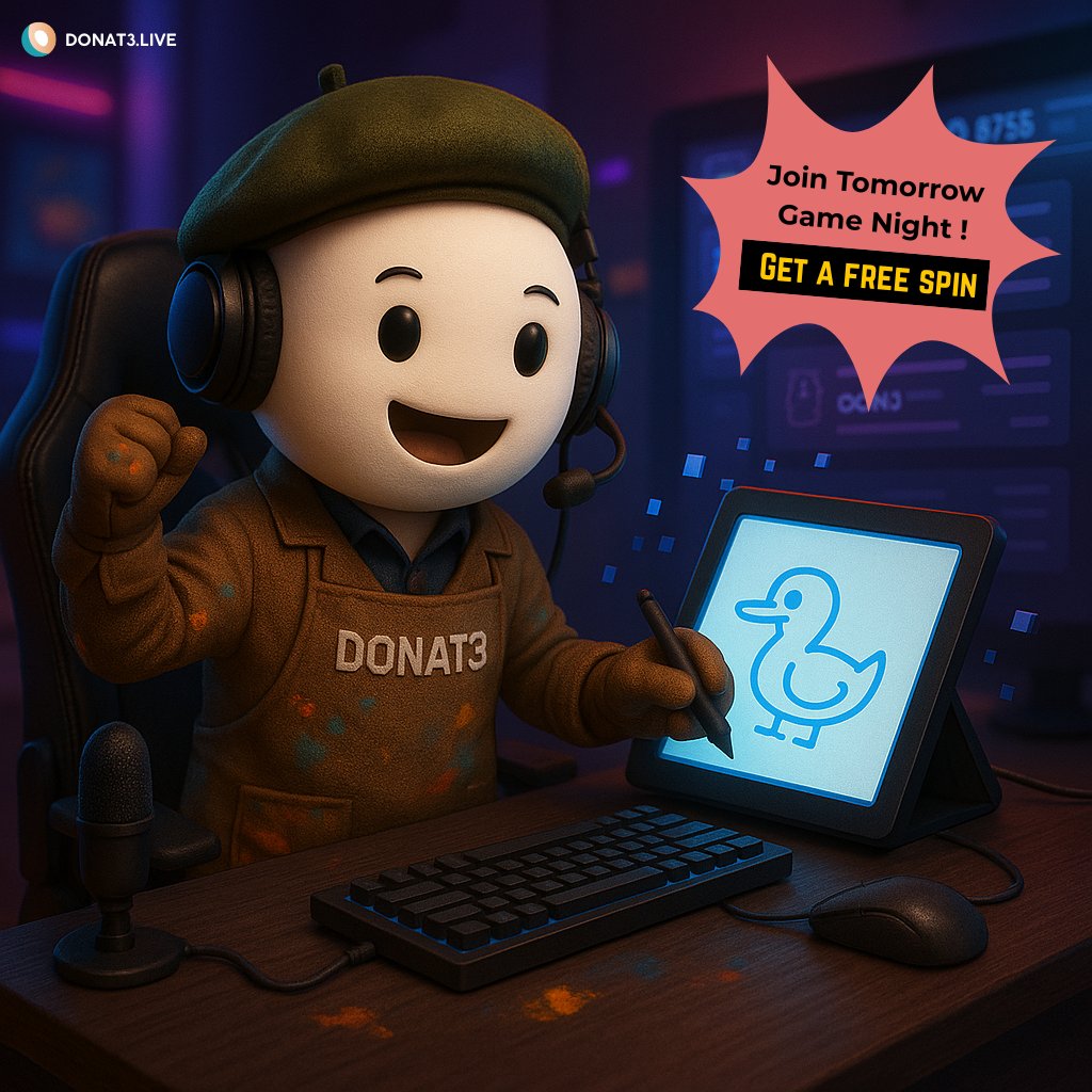 Donat3Live's tweet image. DONAT3 GAME NIGHT : Gartic.io🎨

🗓️ Wednesday, 19 Nov at 9PM (UTC+7) on DONAT3 Discord.
🏆 1st place wins 10 USDC
🎁 Free spin for all players + 500 DON3 points
------💎 Random rewards inside 💎------

#DONAT3 #GameNight #CommunityFun