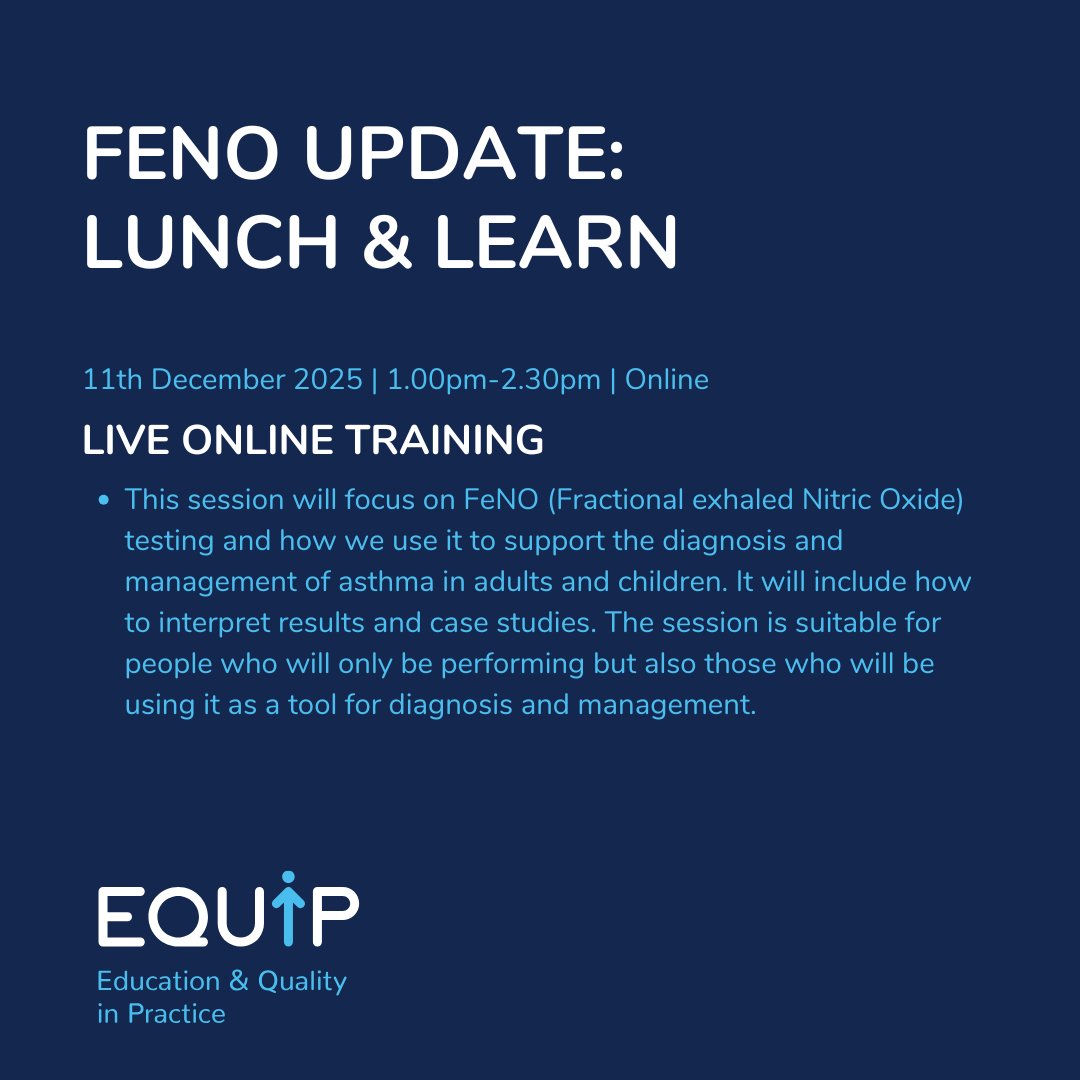 EssexEQUIP's tweet image. FeNO Update: Lunch &amp;amp; Learn

Live Online Training
11th December: 13:00-14:30

Info/book: app.essexequip.co.uk/.../feno-updat…...

#generalpractice #Education #FeNO #CPDtraining #asthma
