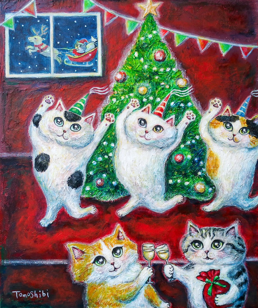 こんばんは(ฅ・∀・ฅ) クリスマス用の絵が出来ました🎄 「ねこねこ