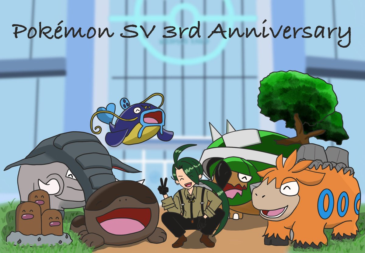 room525's tweet photo. ポケモンSV3周年イラストでした〜㊗️
ジャンっ！
イラストとチリぬいたちの共演でしたっ✌️ https://t.co/y2LqOvDWtR