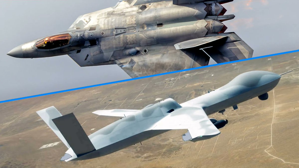 WarNewsPL1's tweet image. 🇺🇸
❗️Po raz pierwszy w historii pilot F-22  z kokpitu swojego myśliwca sterował dronem towarzyszącym (tzw. skrzydłowym) MQ-20 Avenger.