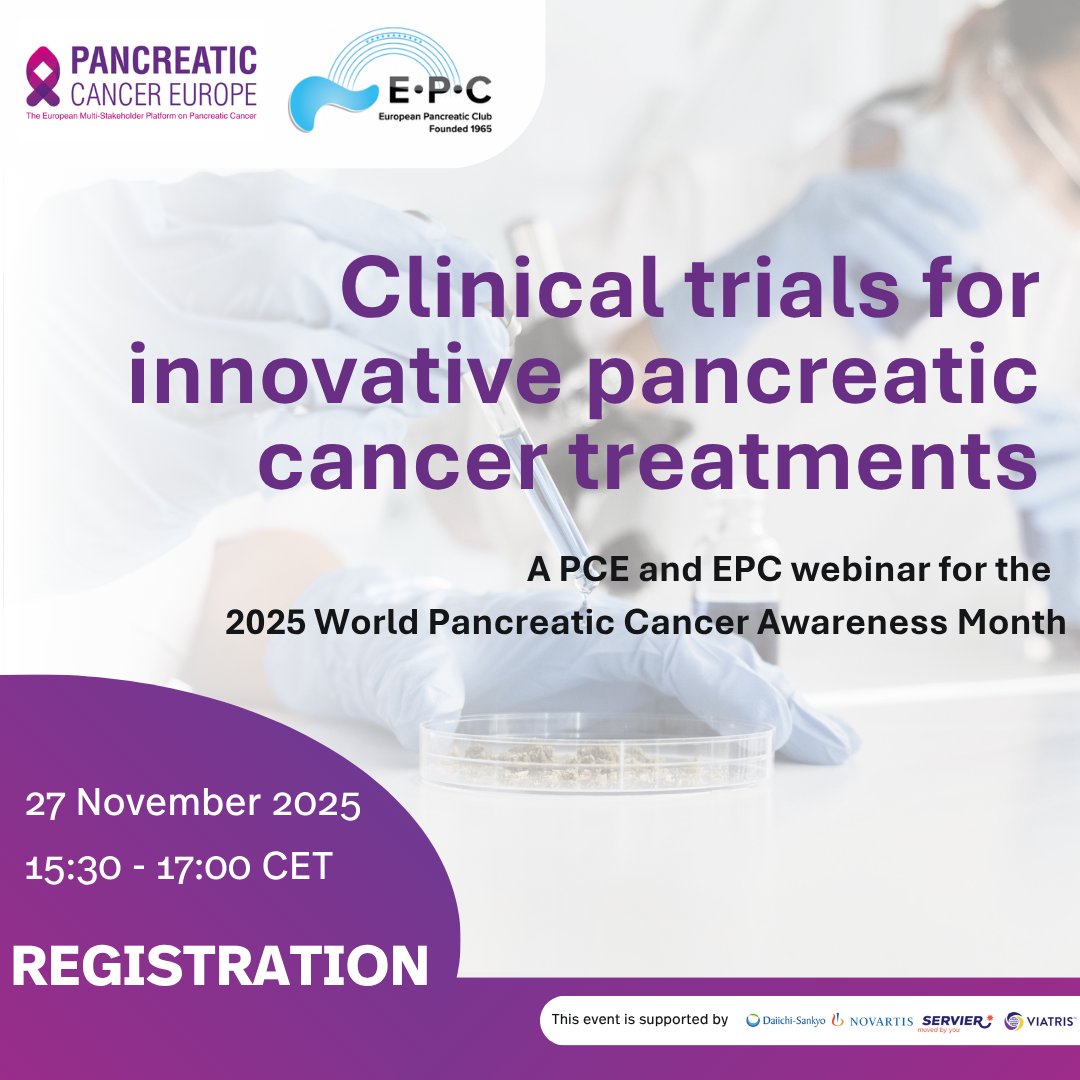 P_C_E_'s tweet image. There’s still time to register for our upcoming webinar on how clinical trials are shaping the future of pancreatic cancer treatment.

Register here: forms.gle/eeAuHddabv7z5Q…

Find out more: pancreaticcancereurope.eu/project/clinic…