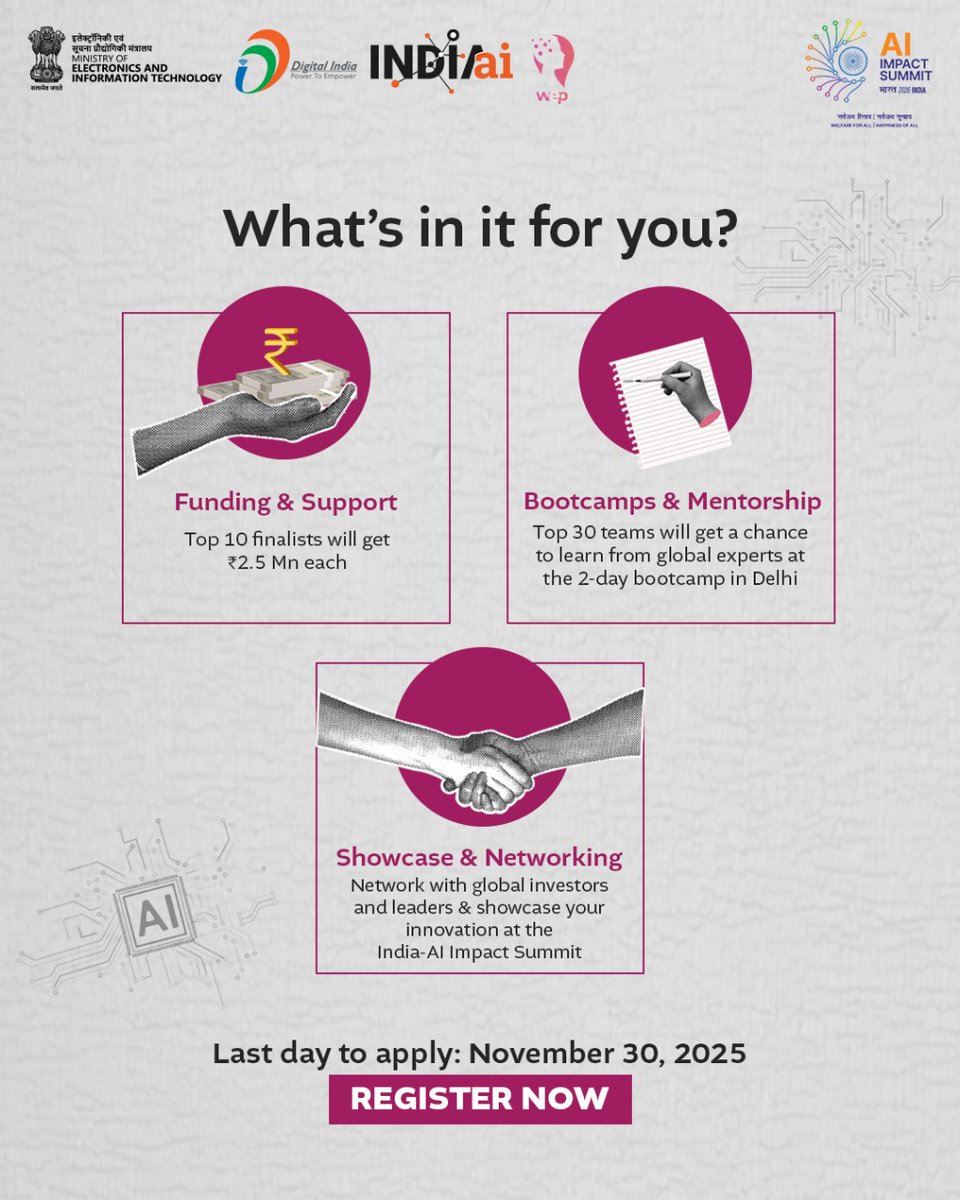 UNinIndia's tweet image. Inviting women innovators, thinkers &amp;amp; builders to showcase impactful #AI solutions at the #AIbyHER: Global Impact Challenge!

Apply by 30 November 👉 wep.gov.in/ai-by-her

#IndiaAIImpactSummit2026 #ArtificalIntelligence #India #IndiaAI #RoadToImpact #AIForGood
