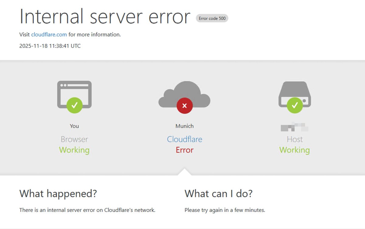 Cloudflare Internal server error (HTTP error 500) affecting someone else too?
#CloudflareDown