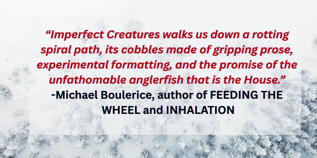writelikeashark's tweet photo. RELEASE DAY!!! Imperfect Creatures is OUT NOW! My weird, Twin Peaks X House of Leaves novel is finally out in the world and wants to take up space in your brain.

You can get it here:
https://t.co/SKbIiKoxBV https://t.co/PBwbbaZzCG