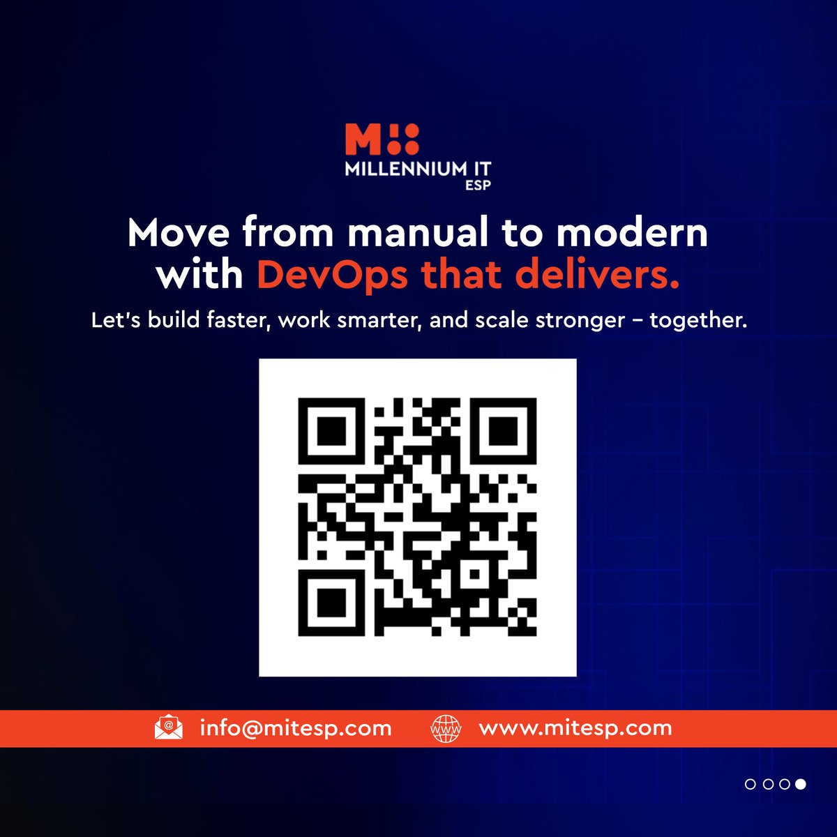 MillenniumITESP's tweet image. Slow releases and rising costs? Work faster and scale smarter with #DevOps by #MITESP 
 
Talk to us today: mitesp.com |  info@mitesp.com 
  
#Cloud #FutureReady