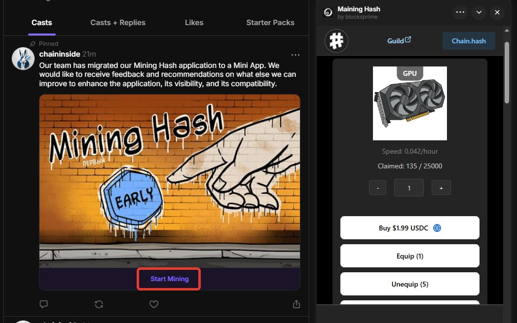 HashCoinFarm's tweet image. Mining Hash is now live on Farcaster and Base App!
🏄Mine HASH tokens with NFT inventory and enjoy wider wallet compatibility plus seamless use inside Base App.

farcaster.xyz/miniapps/Yazk4…

#MiningHash #HASHtoken #Farcaster #BaseApp #Web3 #Community