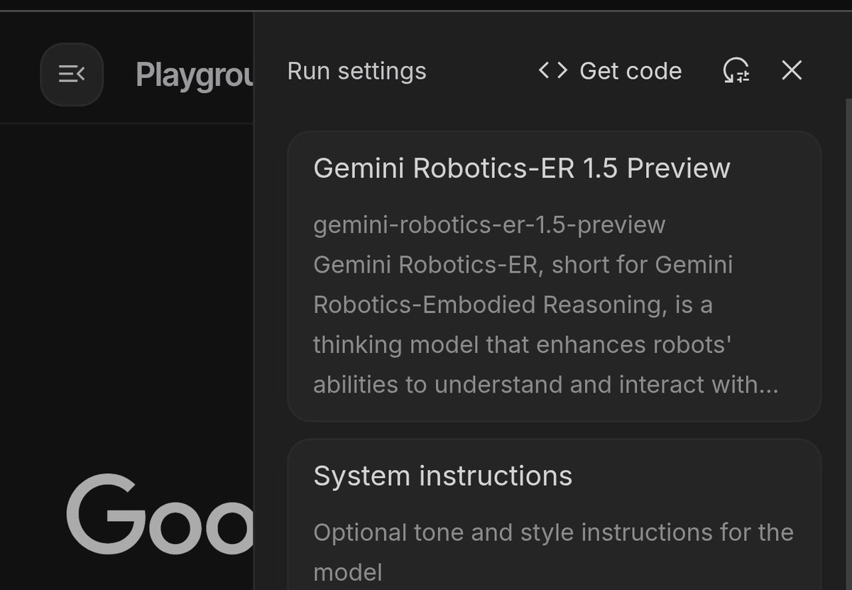 GrumpyShadows's tweet image. Is this new in AI studio 🤔

I don&apos;t remember seeing it before.

@kimmonismus @WesRothMoney 

#Gemini #Robotics