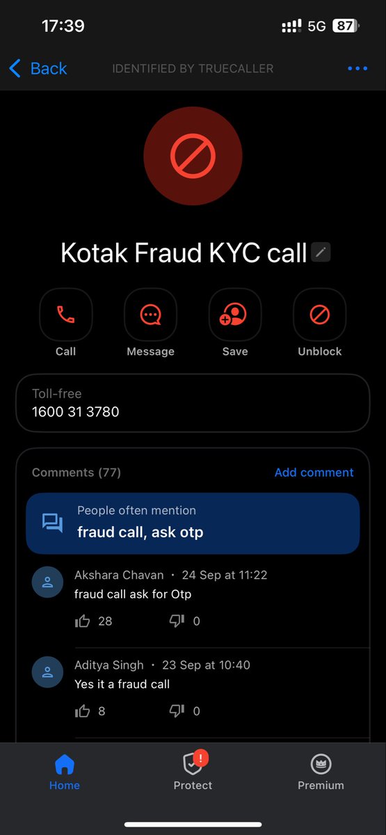 gurumilespoints's tweet image. Getting calls from 1600-313-780 for Kotak re-KYC. I haven’t received any msg or email from Kotak for KYC. 

Truecaller clearly states it a Fraud call. How are scammer getting access to such pattern numbers!

I have only received bank calls from this pattern number.