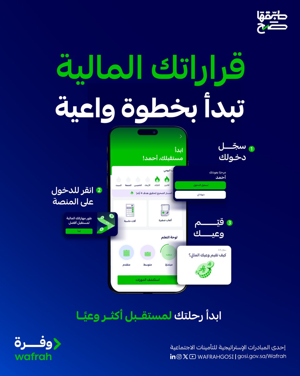 ابدأ رحلتك نحو الوعي المالي بخطوات بسيطة

سجّل في برنامج وفرة و #طبقها_صح