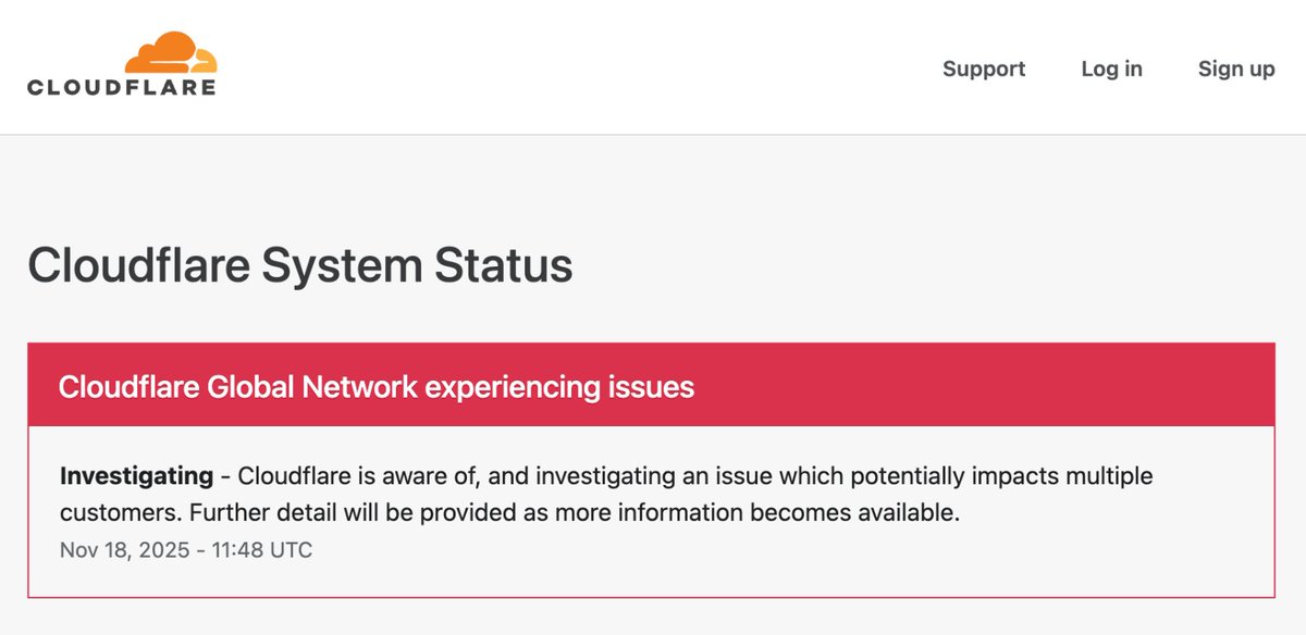 zuma_labs's tweet photo. @Cloudflare Shortly after we posted this, Twitter went down completely.

Global @Cloudflare outage. https://t.co/RU8amoxhpQ