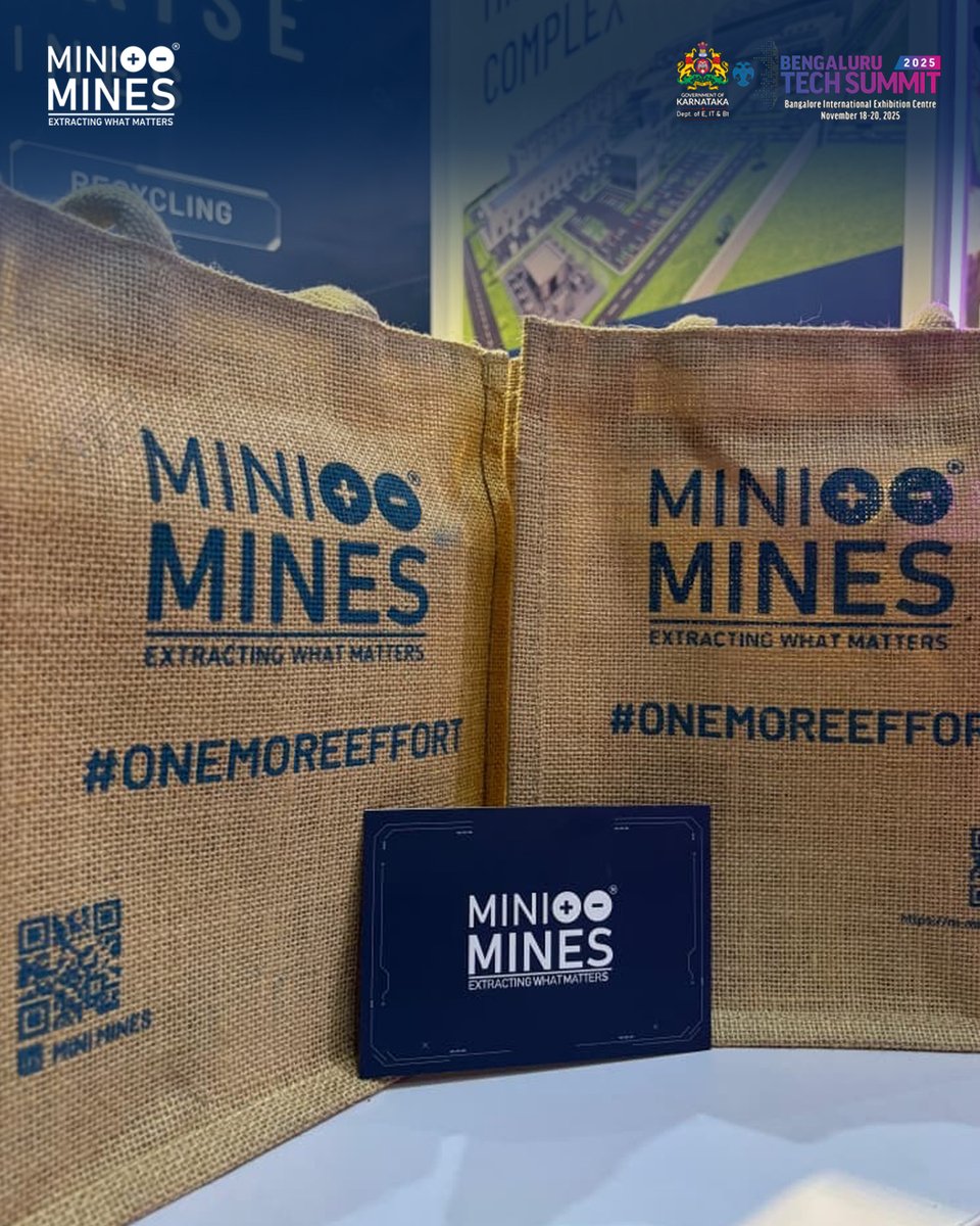 Join us at Bengaluru Tech Summit 2025! Visit MiniMines at BIEC, Stall A105, Hall 01, to explore the future of critical mineral recovery &amp; clean-tech innovation. zurl.co/GxlGx

 #BTS2025 #BengaluruTechSummit #Futurise #CleanTechIndia #CircularEconomy #AatmanirbharBharat