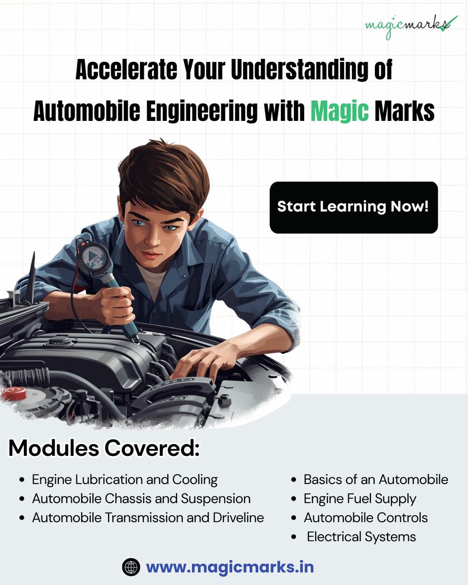 magicmrks's tweet image. Prepare smarter for your exams with Magic Marks Automobile Engineering video lectures! ⚙️🚘 👉 Start Learning Now: 
magicmarks.in/product/automo… 

#magicmarks #automobileconcepts #engineeringnotes #onlineeducation #mechanical #engineeringvideolectures