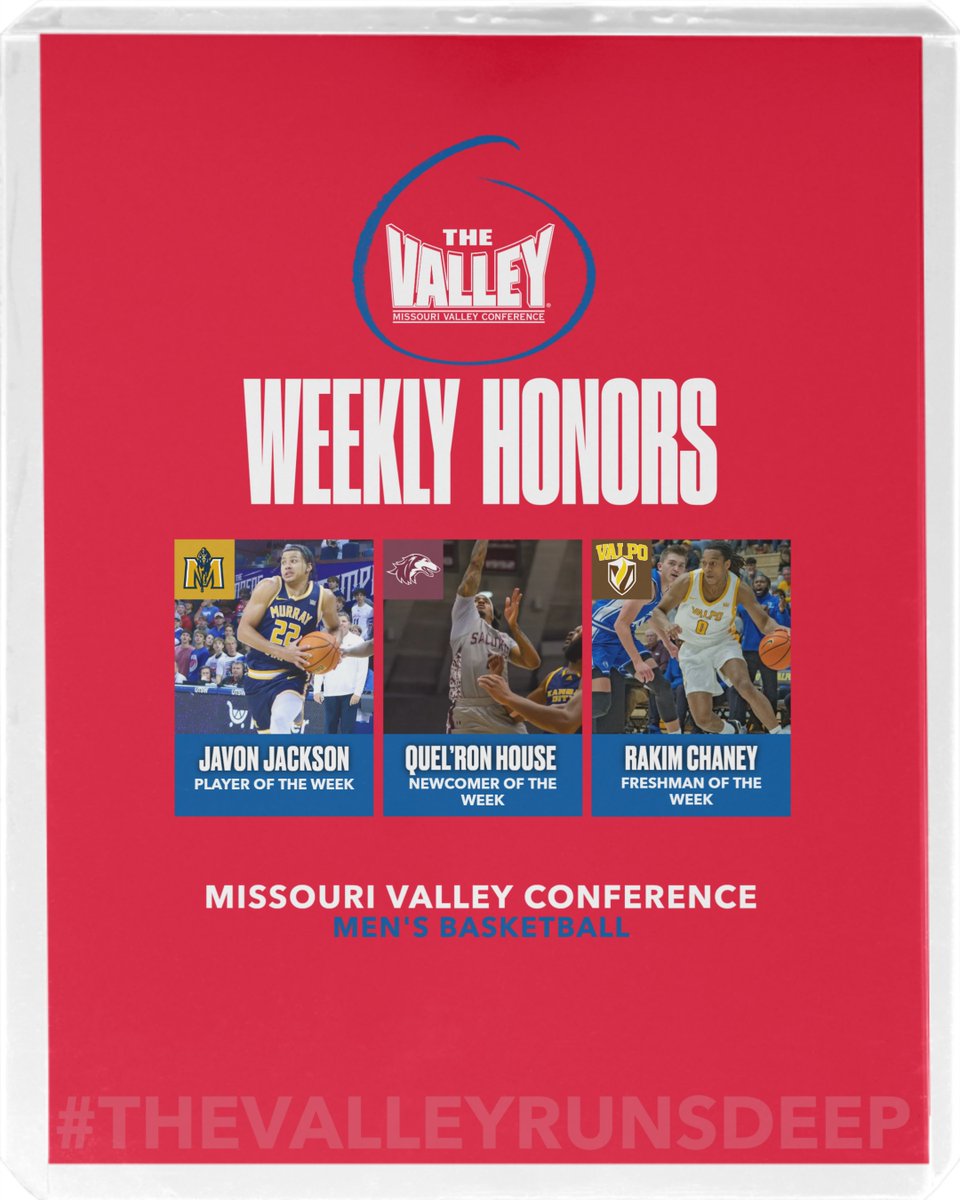 MVCsports's tweet image. MVC MEN&apos;S BASKETBALL WEEKLY AWARDS❗

🏆PLAYER:  Javon Jackson @racershoops
🏆NEWCOMER:  Quel’Ron House @siu_basketball
🏆FRESHMAN:  Rakim Chaney @valpobasketball

READ MORE:  bit.ly/43zhU3i

#TheValleyRunsDeep