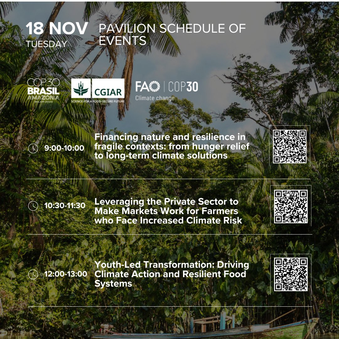CGIAR's tweet image. 🌍 Today's events at @cop30nobrasil
🔗 Sign up for updates events.cgiar.org/cop30foodagric…