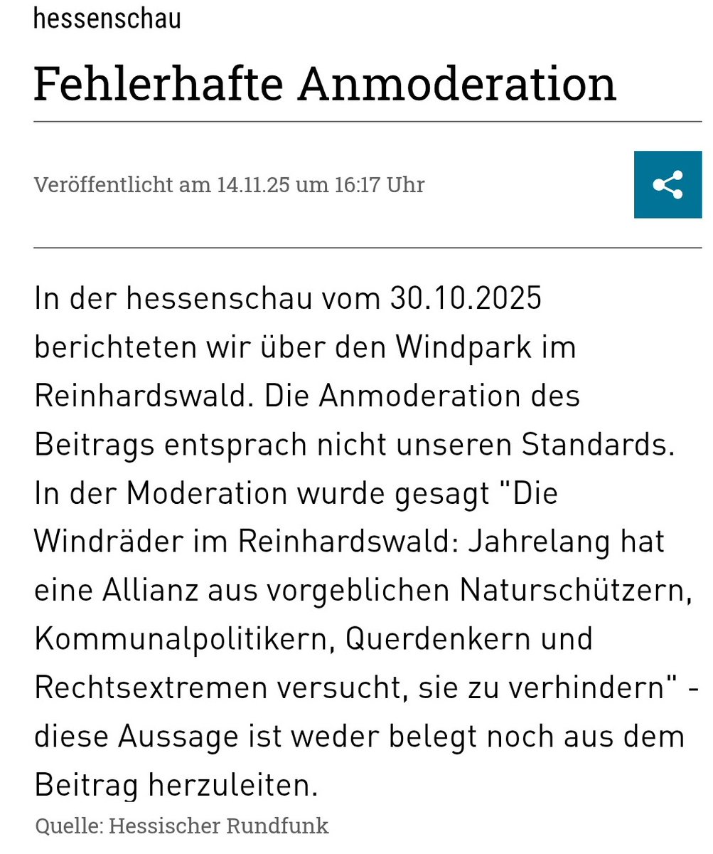 Ich bedaure, dass Grimms „Märchenwald” für ein paar Windräder abgeholzt wird und nehme in Kauf, dass mich der ÖRR deshalb als „Rechtsextremen” bezeichnet.

Hintergrund: Der ÖRR kann es nicht lassen - alles, was der rotgrünen Ideologie zuwiderläuft, wird abgewertet, trotz