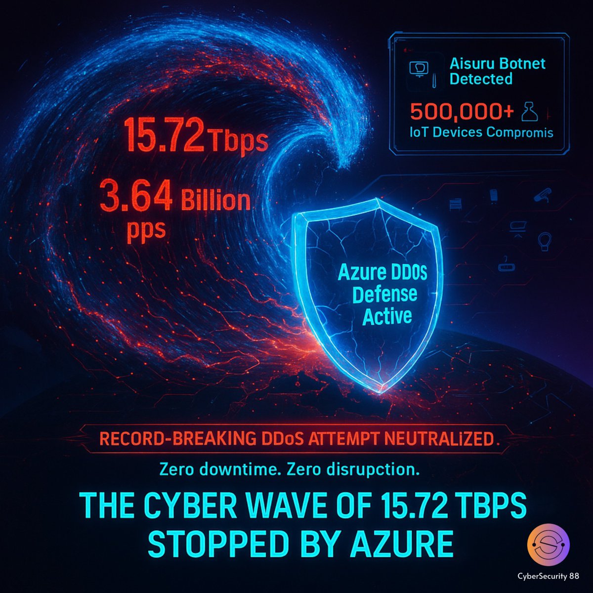CSec88's tweet image. Azure Neutralizes a Historic 15.72 Tbps DDoS Attack : A Wake-Up Call for the Industry
A DDoS record just got broken.
And the internet should pay attention.
#AzureTechLab  #DDoS #CyberSecurity 
Full Story 👉
cybersecurity88.com/news/microsoft…
