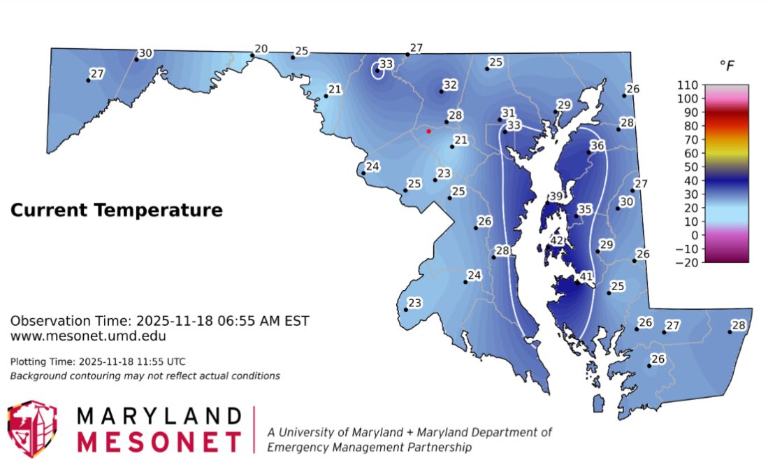 CutterMartin's tweet image. Cold morning across the state, many in the low to mid-20s at 7 AM. 🥶