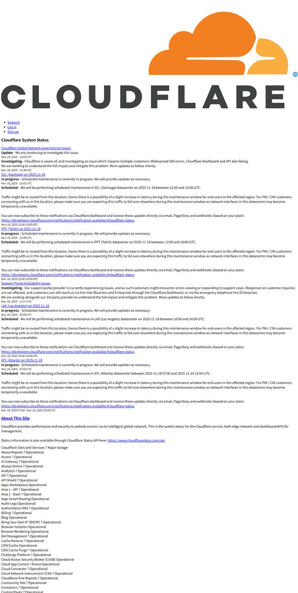 sawaratsuki1004's tweet image. 今回のCloudflare障害、途中でステータスページも崩壊し始めていて終焉が近づいている感じがしてすごく興奮した