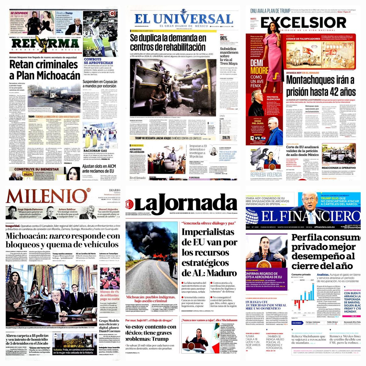 daniellemx_'s tweet image. Prensa en México ... #Reforma #ElUniversal #Excélsior #Milenio  #LaJornada #ElFinanciero #18noviembre2025