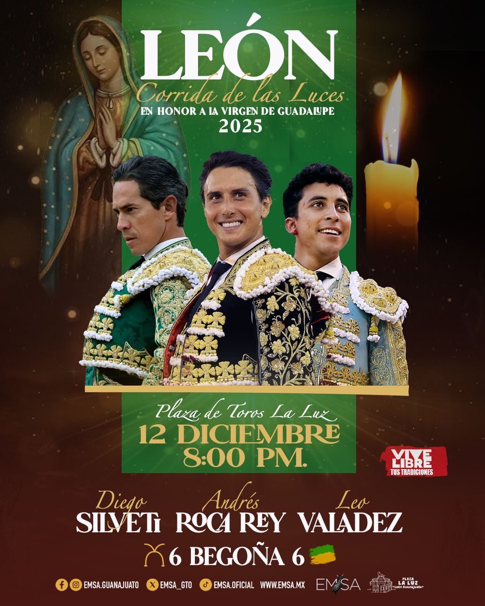 emsa_gto's tweet photo. 🕯️ CORRIDA DE LAS LUCES 
🎫 Boletos en línea: 21 de noviembre en SUPERBOLETOS y  https://t.co/60CWZD6BRf. La preventa en Hotel Nueva Estancia: 1o de diciembre, de 12:00 a 19:00 hrs. El día de la corrida en taquillas de la plaza https://t.co/gVYSQZU5ik