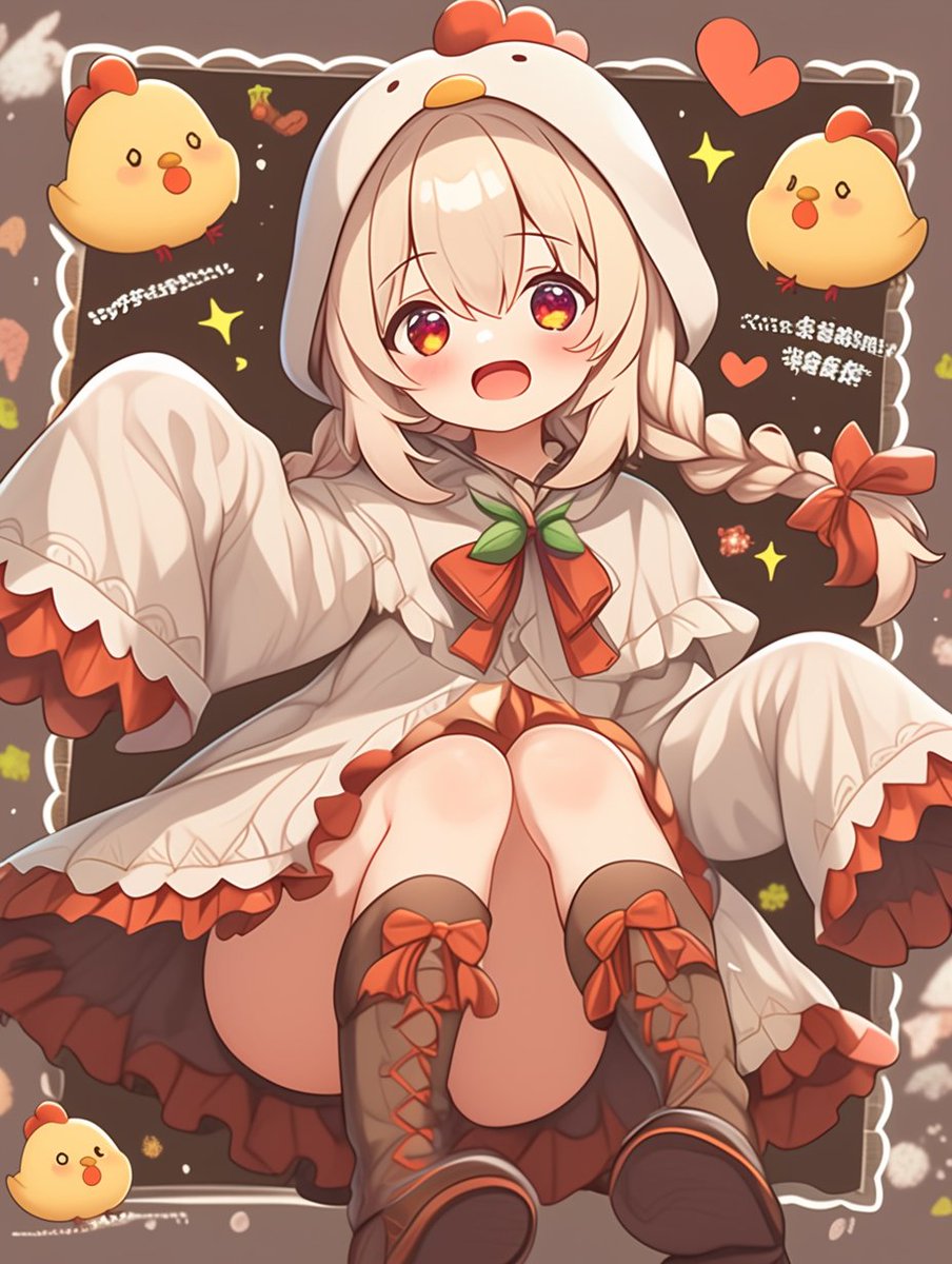 8ba4649's tweet photo. なりきり図鑑⭐No.13

🐔にわとりっ子。

  「わわっ！こんなにかわいいクッキーがあるの！？ いただきまーす！ えへへ、美味しいね！✨」

☀️性格：明るく元気で人懐っこい
😪趣味：ふかふかの場所でのお昼寝
👀癖：美味しいも���を食べたとき、目をキラキラさせて見つめる

#キャラクター図鑑 https://t.co/nCrTOYC1bf