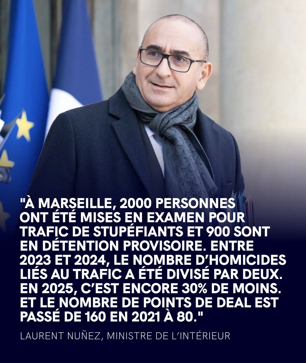 « L’action que mène le gouvernement porte des coups très durs au trafic de drogue. Le Président nous a demandé de poursuivre cette lutte et de l’amplifier. » <a href="/NunezLaurent/">Laurent Nuñez</a> #Macron